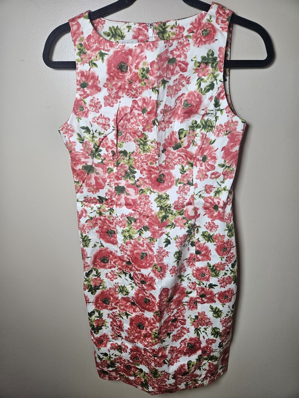 Talbots Pink Floral Knee Length Sleeveless Cotton Blend Sheath Dress 4 Petite